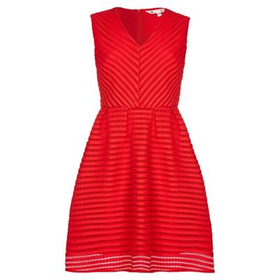 Red embroidered v-neck skater dress